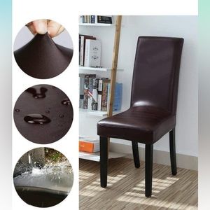 Dining Chair Covers Stretch Waterproof, Solid PU artificial Leather Protectors 2